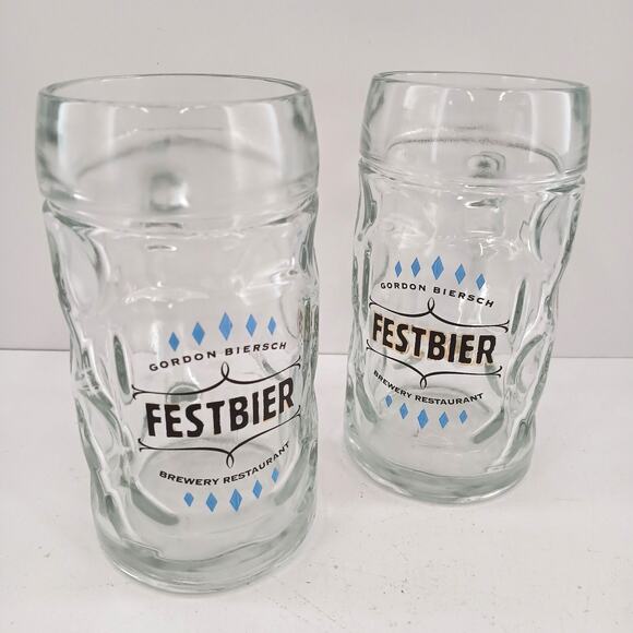 2 Gordon Biersch Festbier Beer Mugs 0.5L German Dimpled Glass Stein Set - Picture 1 of 15